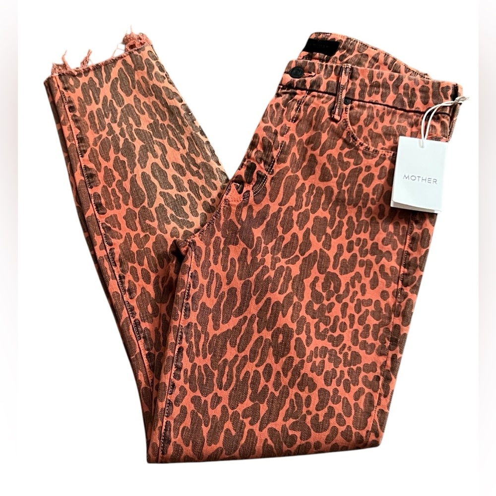 MOTHER Leopard Print Ankle Jeans in Orange and Brown